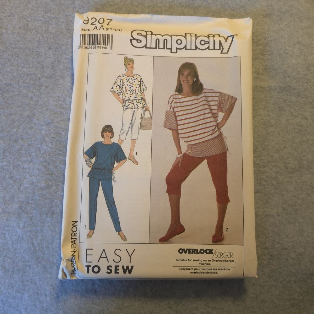 Simplicity 9207 Sewing Pattern Easy To Sew Pullover Top Pants Shorts Sz AA PT-LG